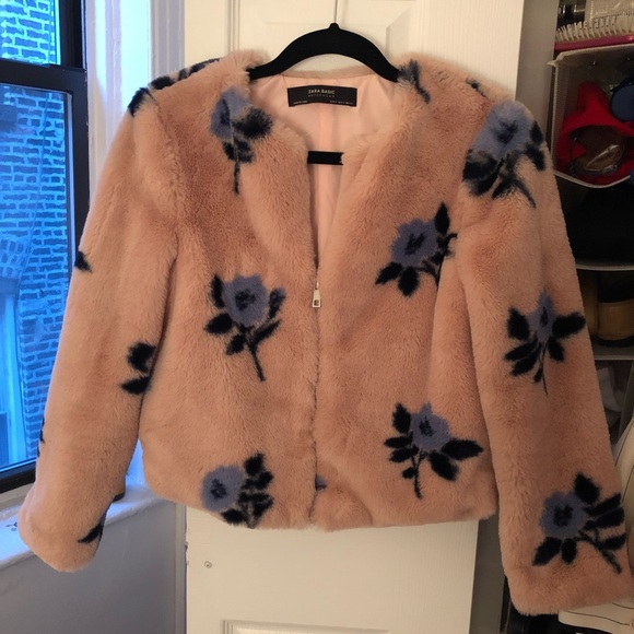 pink faux fur jacket zara
